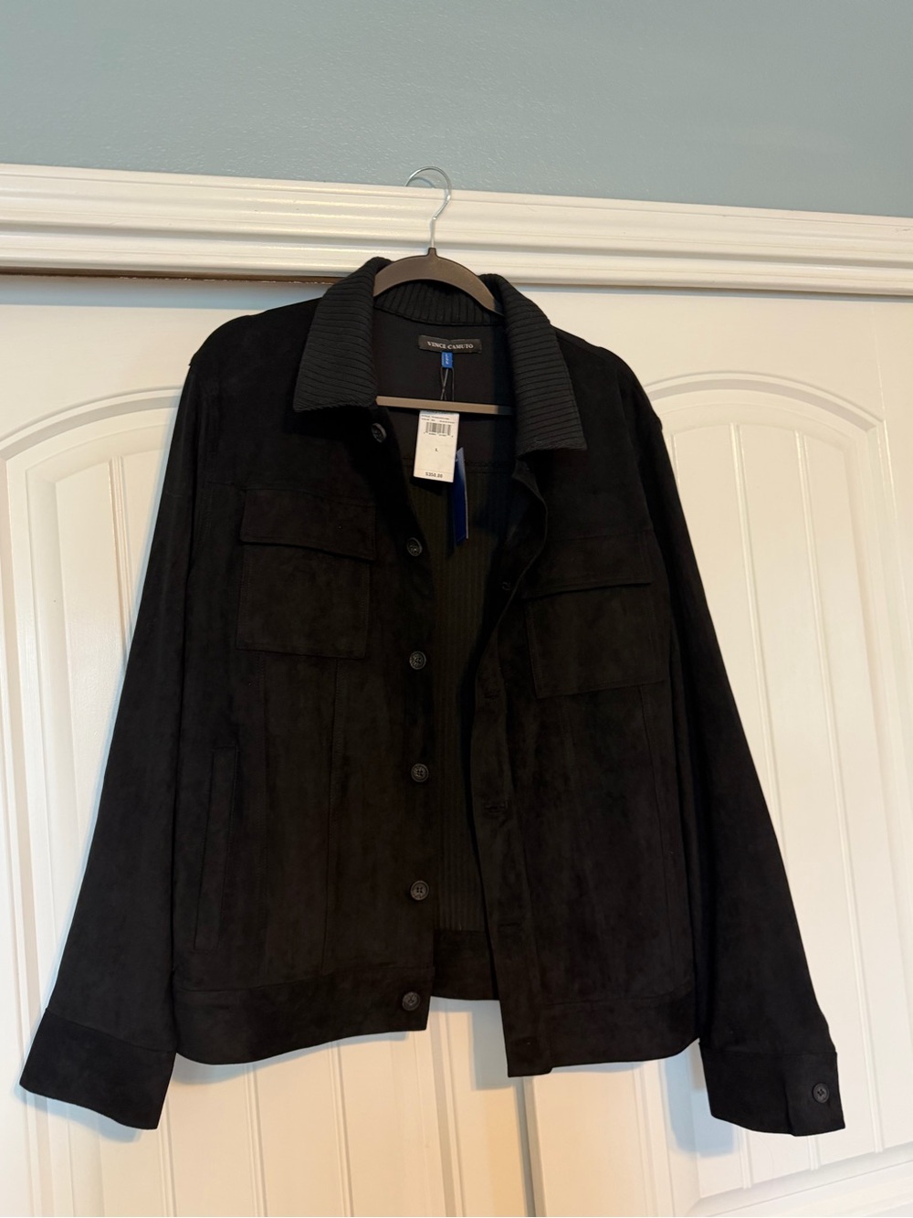 Vince Camuto Black Suede Button-Front Jacket